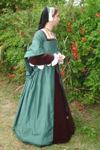 Green Silk Tudor Gown Side Front