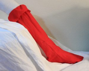 Bright Red Hand Sewn 16th Century Linen Stocking