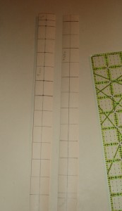Step 5: Now take your second strip. Starting from your half inch mark measure down 1 inch. When you set the strips side by side the marks should be off set by 1/2 an inch.