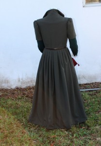 Olive Wool Fitted Gown Back View