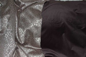 saxon gown fabrics, brown velveteen and jaquard