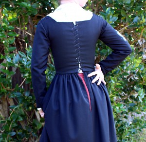 Faux Blackwork shirt and wool kirtle spiral laces up the back