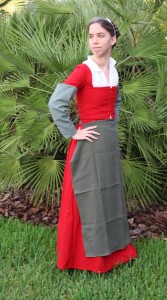 red wool hand sewn kirtle side front