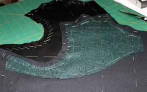 Under side of the doublet front, canvas and pad stitched wool