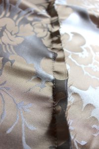 Blue and Gold Silk Damask Sleeve Back Stitched Seam